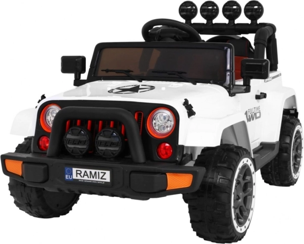 Dziecięcy elektryczny samochód terenowy Full Time 4WD z napędem 4x4, zdalnym sterowaniem i oświetleniem LED – Biały