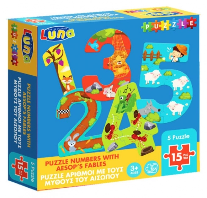 Puzzle Luna z cyframi i bajkami Ezopa dla dzieci