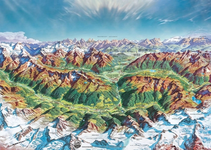 Heye puzzle Map Art: Górski świat w Alpach 2000 elementów