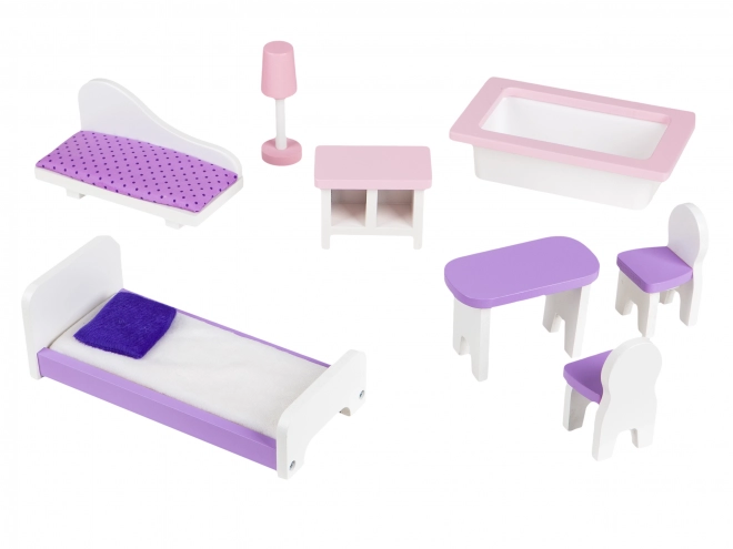 ECOTOYS Trzypoziomowy domek dla lalek Truskawkowy