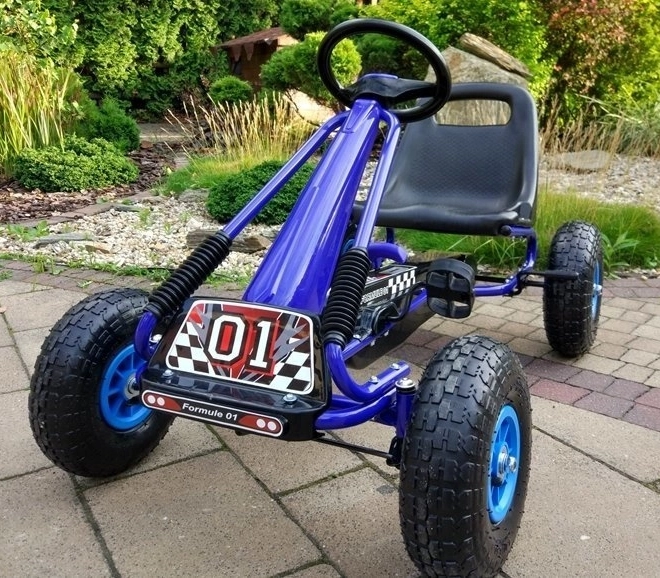 Pedałowy gokart powietrzny + Nadmuchiwane opony + Regulowane siedzenie – Niebieska