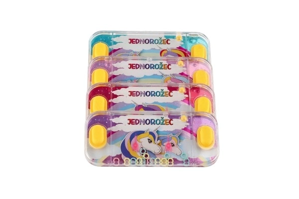 Wodna gra łamigłówka 15,5x7cm plastik jednorożec 4 rodzaje 24 sztuki w pudełku
