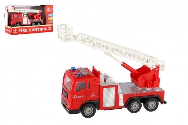 Auto strażackie plastikowe 16cm na napędzane kołach na baterie ze światłem i dźwiękiem w pudełku 21x13x9cm