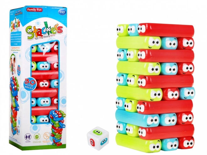 Gra Jenga Junior dla dzieci 3+ Wieża z bloczków + kolorowe belki + kostka