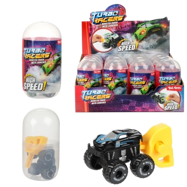 Samochodzik terenowy z rozrusznikiem plastik 4cm w plastikowym jajku 5x10cm 12szt w pudełku