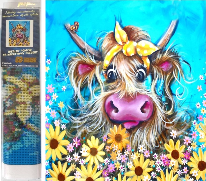NORIMPEX malowanie diamentowe – krowa z kokardą 30 × 40 cm