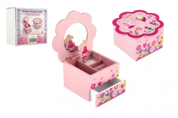 Szafka na biżuterię Princess drewno grający kwiat szuflada 14,5x8x14,5cm