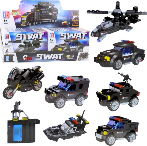 Klocki konstrukcyjne SWAT – pojazdy i środki transportu 2w1 (92–117 elementów)