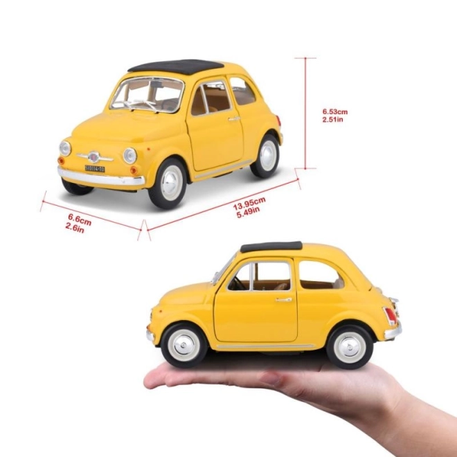Model Bburago samochodu Fiat 500 F 1965 żółty 1:24