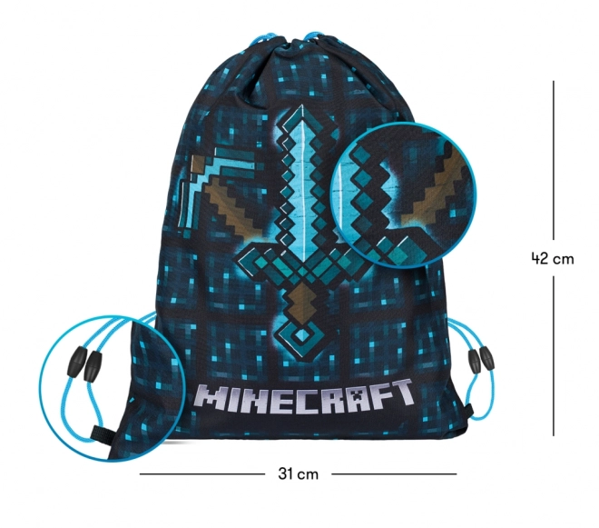 Minecraft 2 zestaw niebieski topór i miecz piórnik i worek