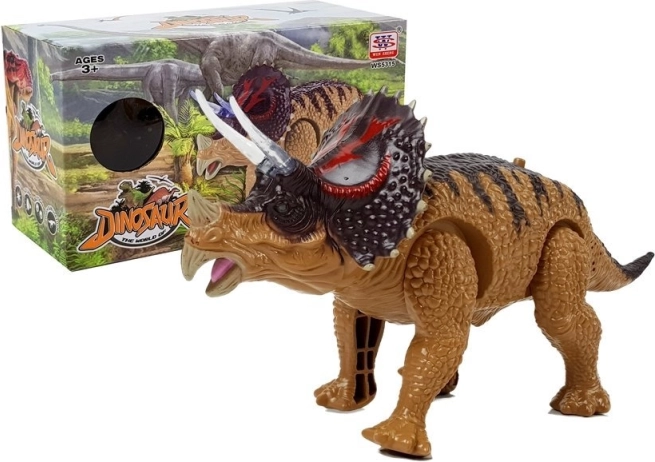 Interaktywny dinozaur triceratops na baterie, brązowy