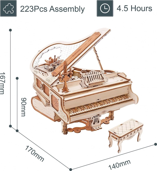 RoboTime 3D Drewniane mechaniczne puzzle Magiczne piano (napęd elektryczny)
