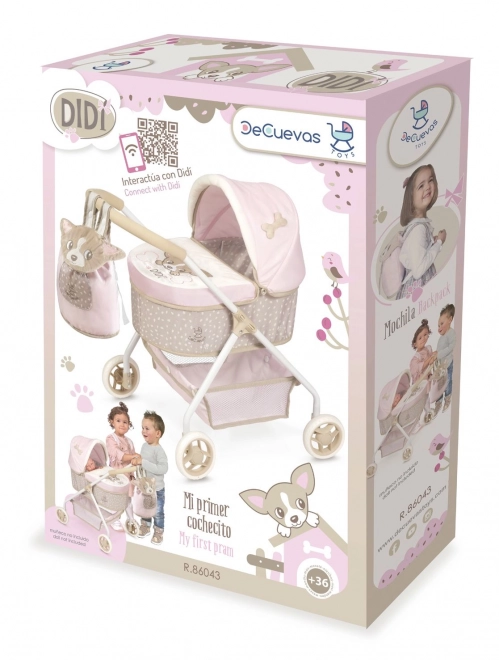 DeCuevas 86043 Mój pierwszy wózek dla lalek z plecakiem DIDI 2021 - 56 cm