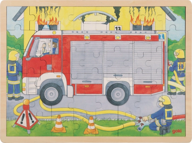 GOKI Wielowarstwowe drewniane puzzle Strażacy w akcji 59 części