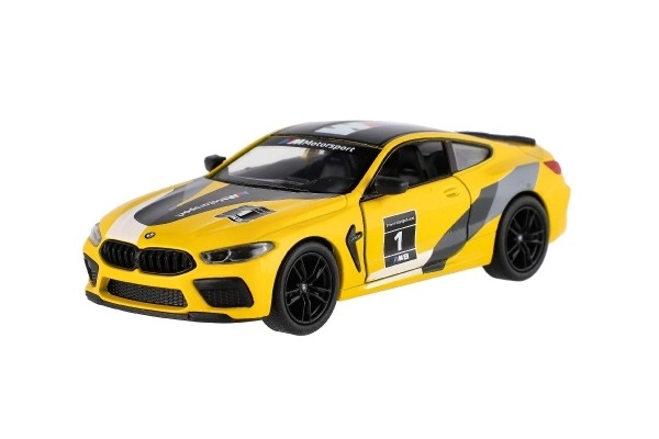 Samochód Kinsmart BMW M8 Competition Coupé 1:38 metal/plast 12,5cm 4 kolory na napęd wsteczny 12 sztuk w pudełku
