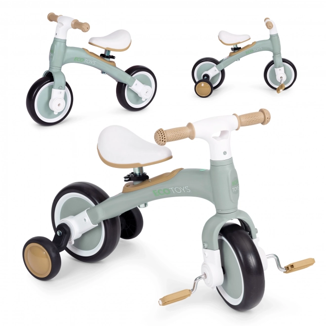 Rowerek balansowy z pedałami - treningowe boczne kółka 3w1 ECOTOYS – Zielone