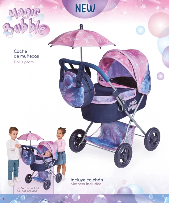 DeCuevas 85076 Składany wózek dla lalek z parasolem i torbą Magic Bubble 2024 - 60 cm