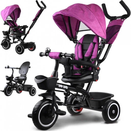 Dziecięcy trójkołowiec 3w1 z obrotowym siedziskiem i daszkiem TINY BIKE – Różowy