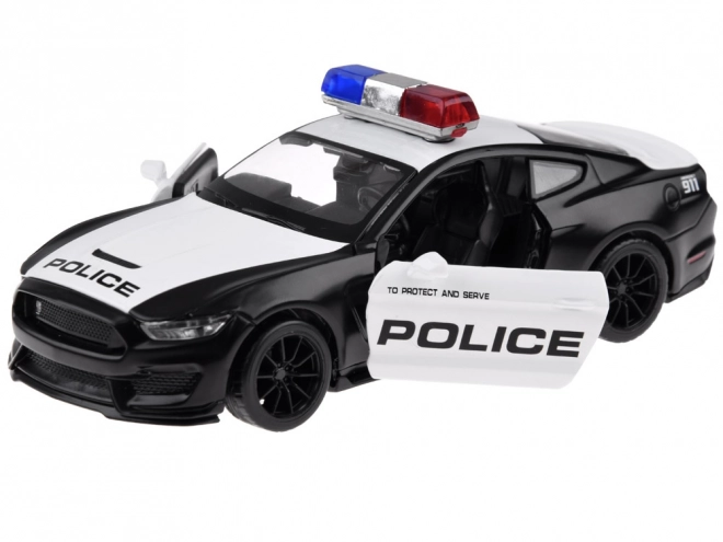 Metalowe policyjne auto Ford Shelby GT350 w skali 1:32 z efektami świetlnymi sygnałów