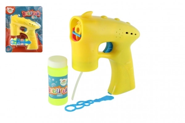 Pistolet do baniek mydlanych żółty plastik 13cm + 1 wkład na baterie na karcie
