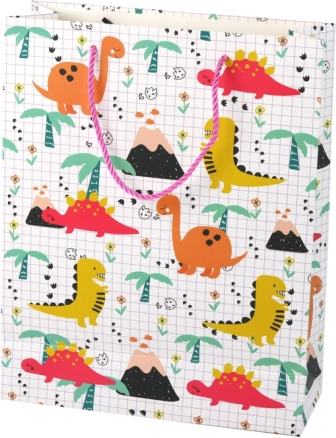 Torba prezentowa z dinozaurami, motyw w kratkę, 32 × 26 × 10 cm