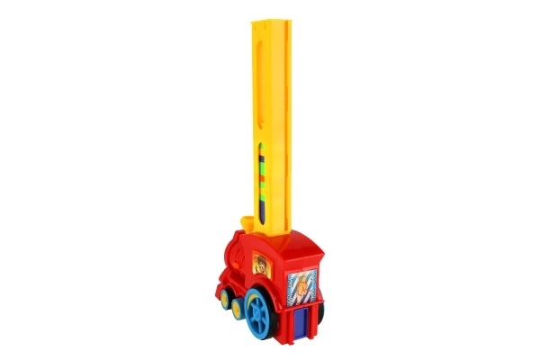 Lokomotywa/Pociąg domino układający plastikowy 16cm na baterie z dźwiękiem ze światłem w pudełku 33x23,5x8cm