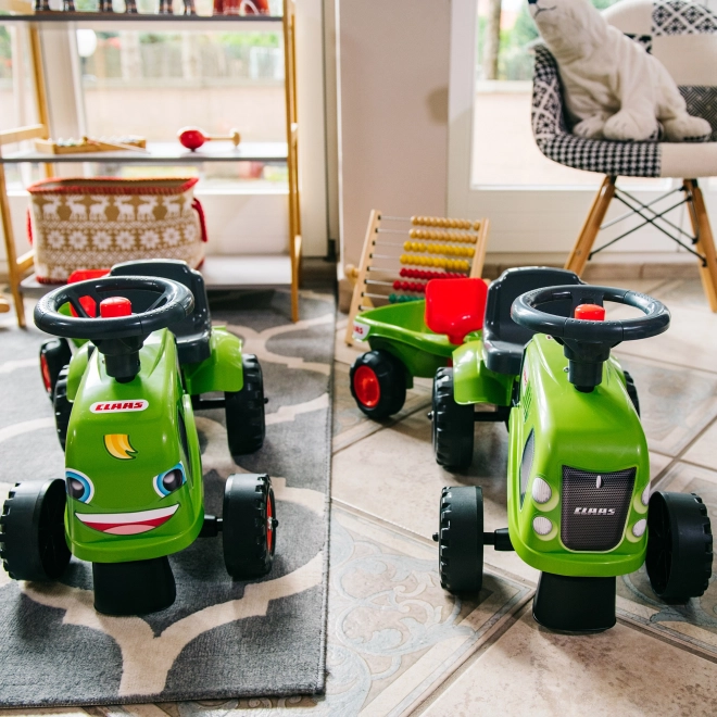 Jeździk traktor Claas zielony z kierownicą i przyczepą