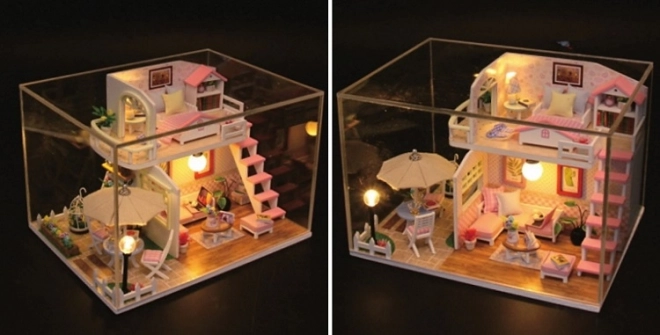 Dwujęzyczny miniaturowy domek Różowy dom