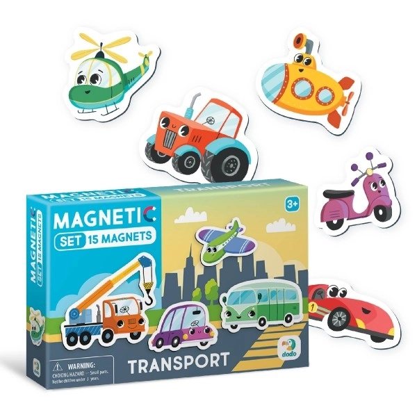 Magnesy Środki Transportu 15 sztuk w pudełku 17x11x3cm