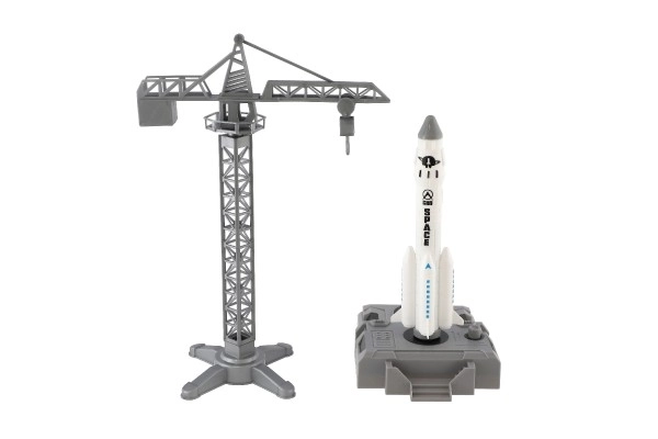 Prom kosmiczny z żurawiem i stacją startową plastikowy 17cm w pudełku 29x29x7cm