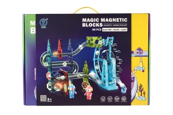 Kulodrom magnetyczny plastikowy 80 szt. 16 kulek + akcesoria na baterie ze światłem w pudełku 47x35x9cm