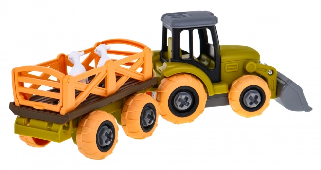 Odkręcany traktor z łyżką i przyczepą + śrubokręt + owce Zabawka dla dzieci 3+