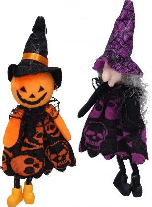 Dekoracja na Halloween wiedźma i strach na wróble do zawieszenia