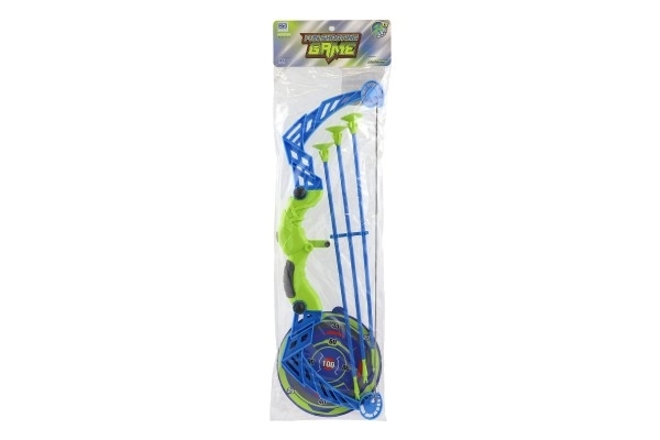 Łuk 57cm + strzały z przyssawkami plastik 3szt + tarcza w woreczku