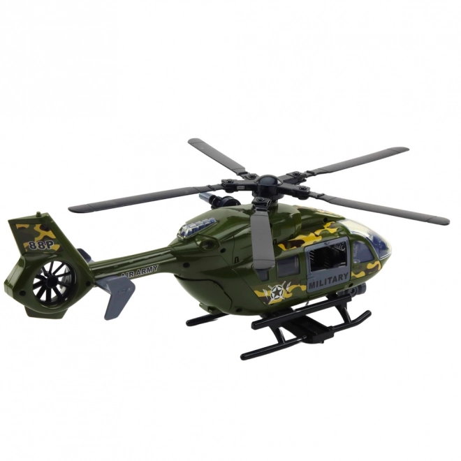 Helikopter wojskowy z reflektorami i dźwiękami