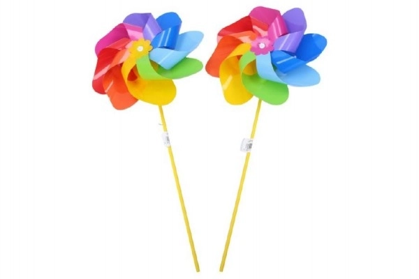 Wiatraczek średnica 20cm kolorowy tęczowy 47cm drewno/plastik