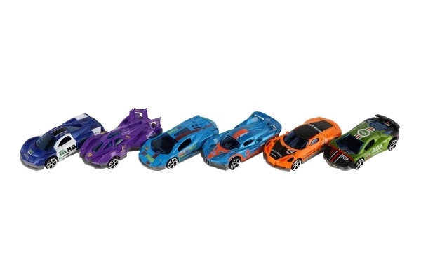 Auto sportowe 6szt. metal/plastik 8cm na wolny bieg w pudełku 10,5x27,5x4cm