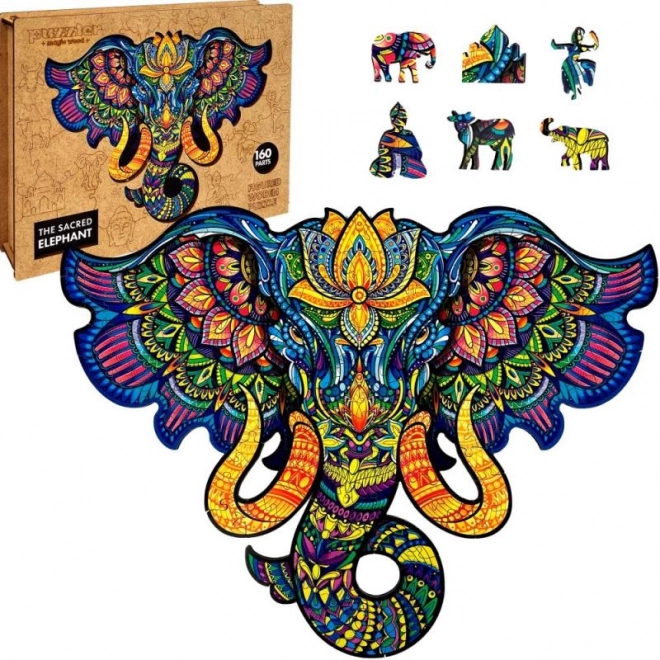 Magiczne drewniane kolorowe puzzle - Święty Słoń