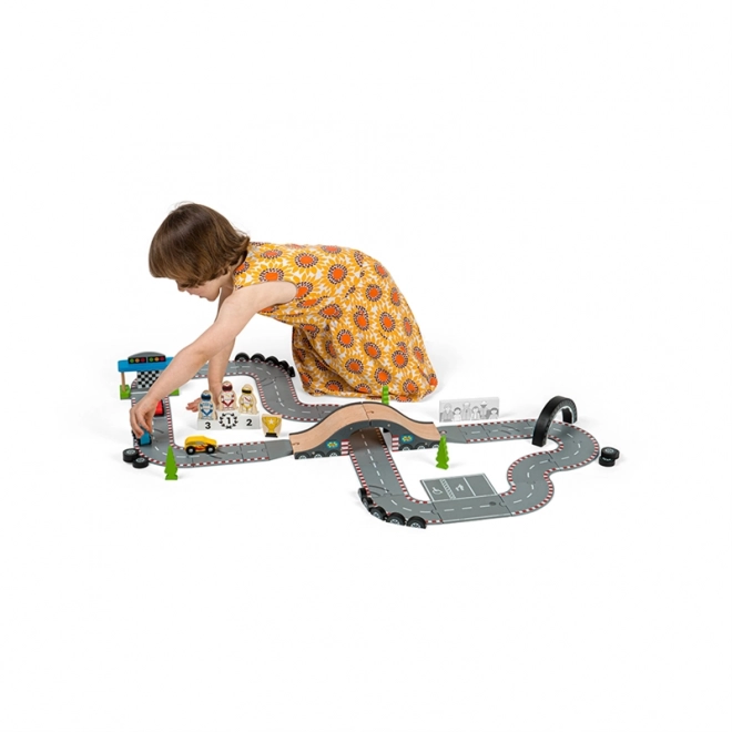 Bigjigs Rail Drewniana autostrada dzień wyścigu