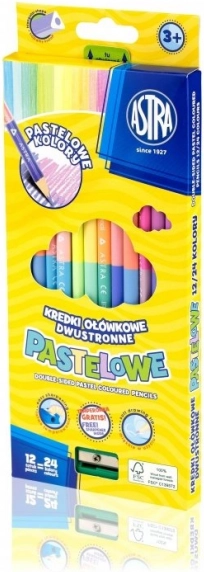 Trójkątne dwustronne kredki w pastelowych kolorach 12 szt. (24 kolory) ASTRA