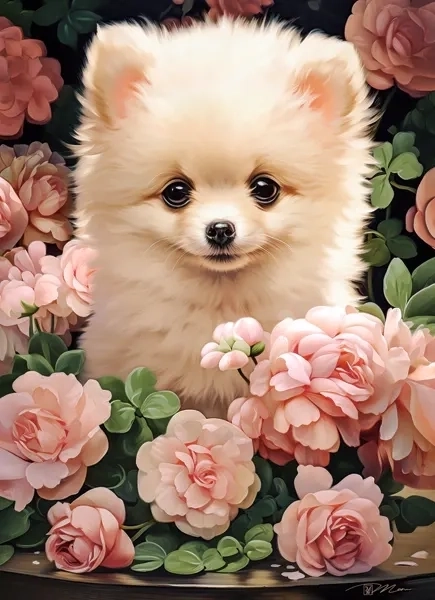 CASTORLAND puzzle szczenię pomeraniana w różach – 300 elementów