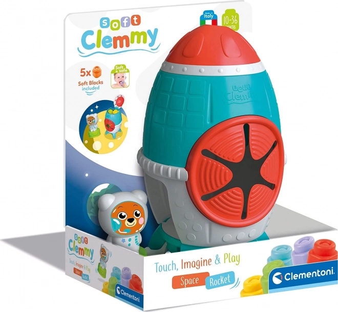 CLEMENTONI SOFT CLEMMY Pudełko Rakieta kosmiczna z 5 klockami