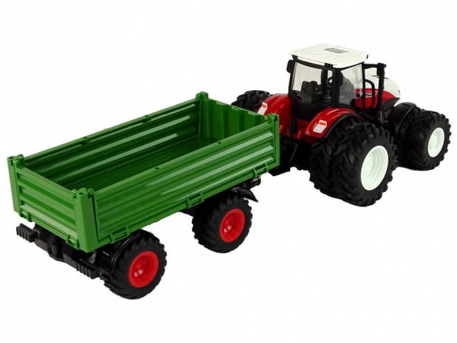 Zdalnie sterowany traktor z przyczepą 1:24 czerwono-zielony