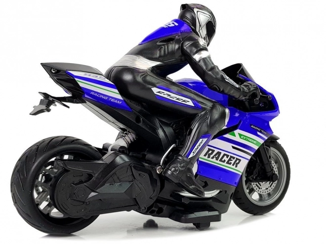 Sportowy wyścigowy motocykl na zdalne sterowanie 2.4G Zasięg 35m Niebieski