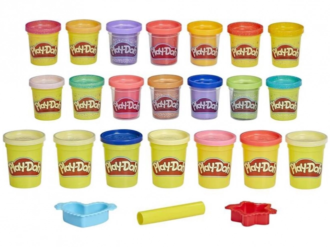 Zestaw Play-Doh z brokatową ciastoliną Hasbro z 21 kolorami i foremkami
