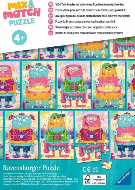 Ravensburger Puzzle Mix & Match: Śmieszne Potwory 3x24 elementów