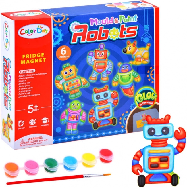 Kreatywny Zestaw Magnesy Roboty z Gipsem i Farbami