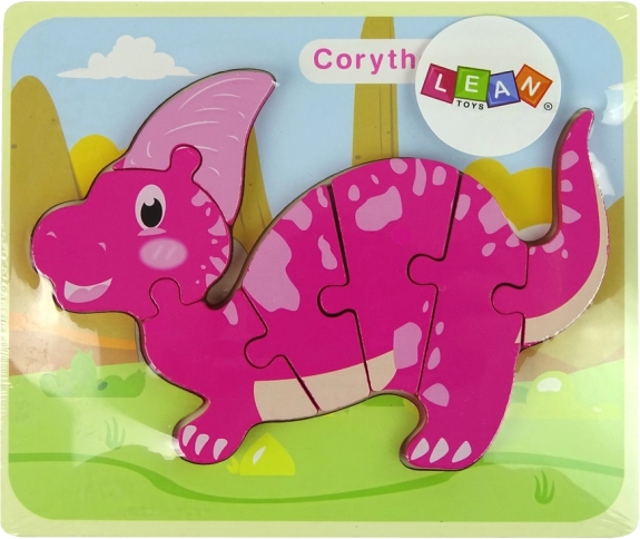 Drewniane puzzle dinozaury Corythosaurus różowy i Spinosaurus fioletowy
