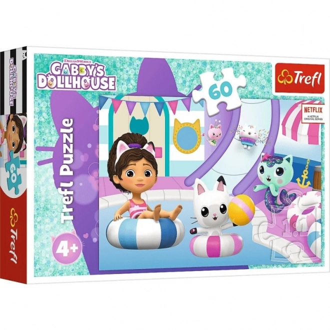 Puzzle 60 elementów Gabby przy basenie Dom Kota Gabi