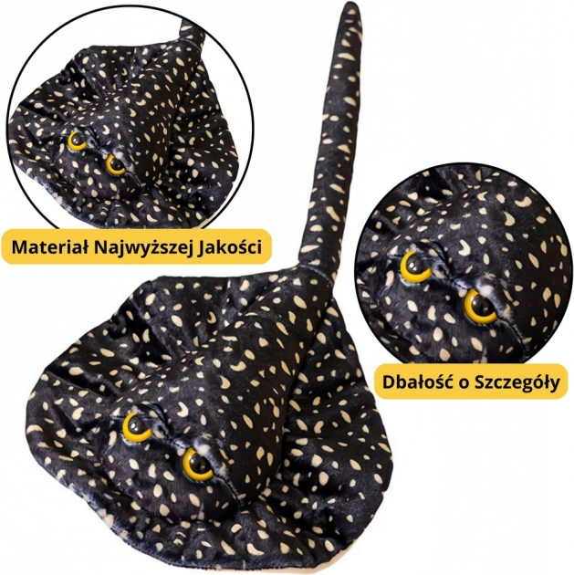 Pluszowa magiczna płaszczka czarna w kropki 50 cm